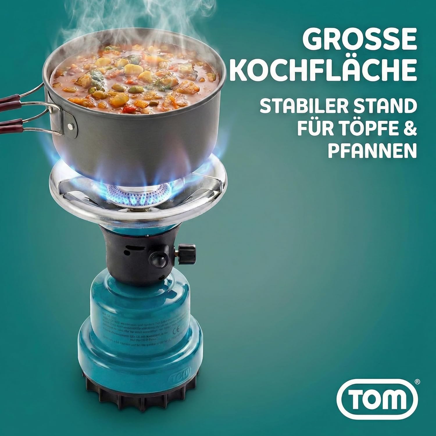 TOM Adventure Gas-Campingkocher-Set mit 4 x Butan-Gaskartusche – 1 Flamme – Piezo-Zündung – Kartuschenkocher für Camping, Festivals & Outdoor-Aktivitäten oder als Kohleanzünder – Bild 5