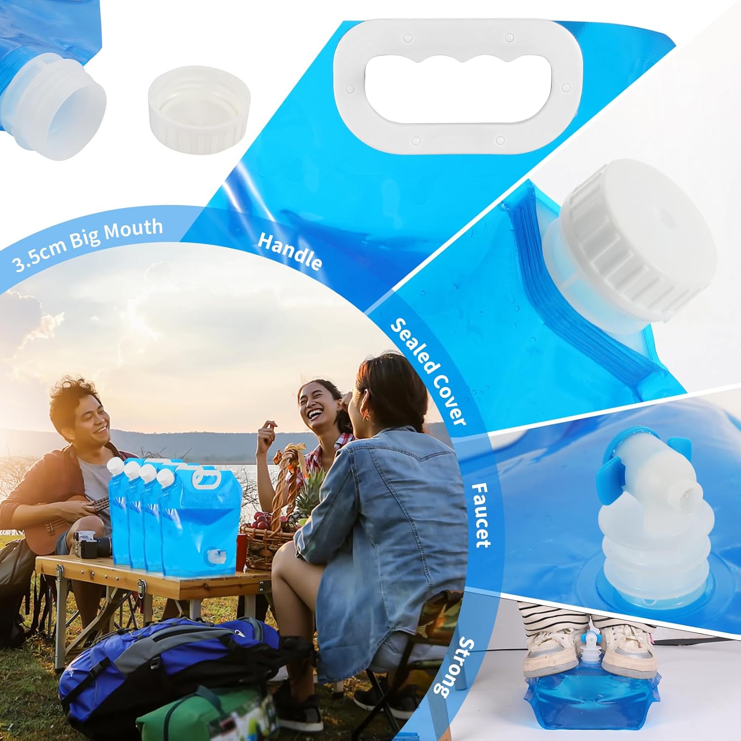 10L faltbarer Wasserkanister mit Wasserhahn, 4 Stück flexible Wasserbehälter, tragbare faltbare Trinkflasche, faltbare Wasserflasche, BPA-freier Wasserbeutel für Camping, Wandern und Wasserspeicherung zu Hause – Bild 3