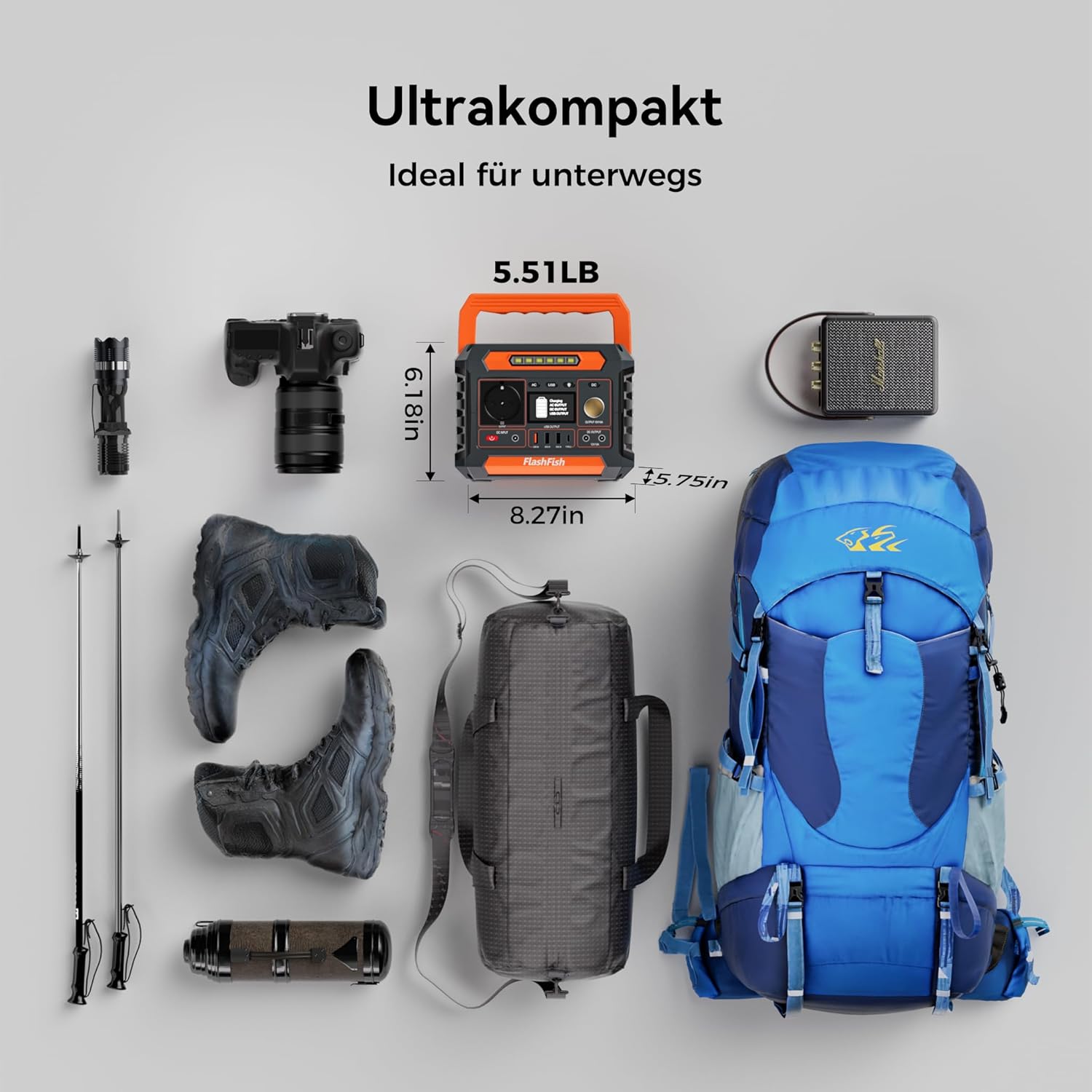 FlashFish 144,3 Wh tragbares Kraftwerk mit Solarpanel 60 W, 200 W Solargenerator mit 230 V AC/DC/USB/Typ C/LED-Leuchten, Stromgenerator-Akku für Camping, Reisen, Unterwegs, Notstrom – Bild 8