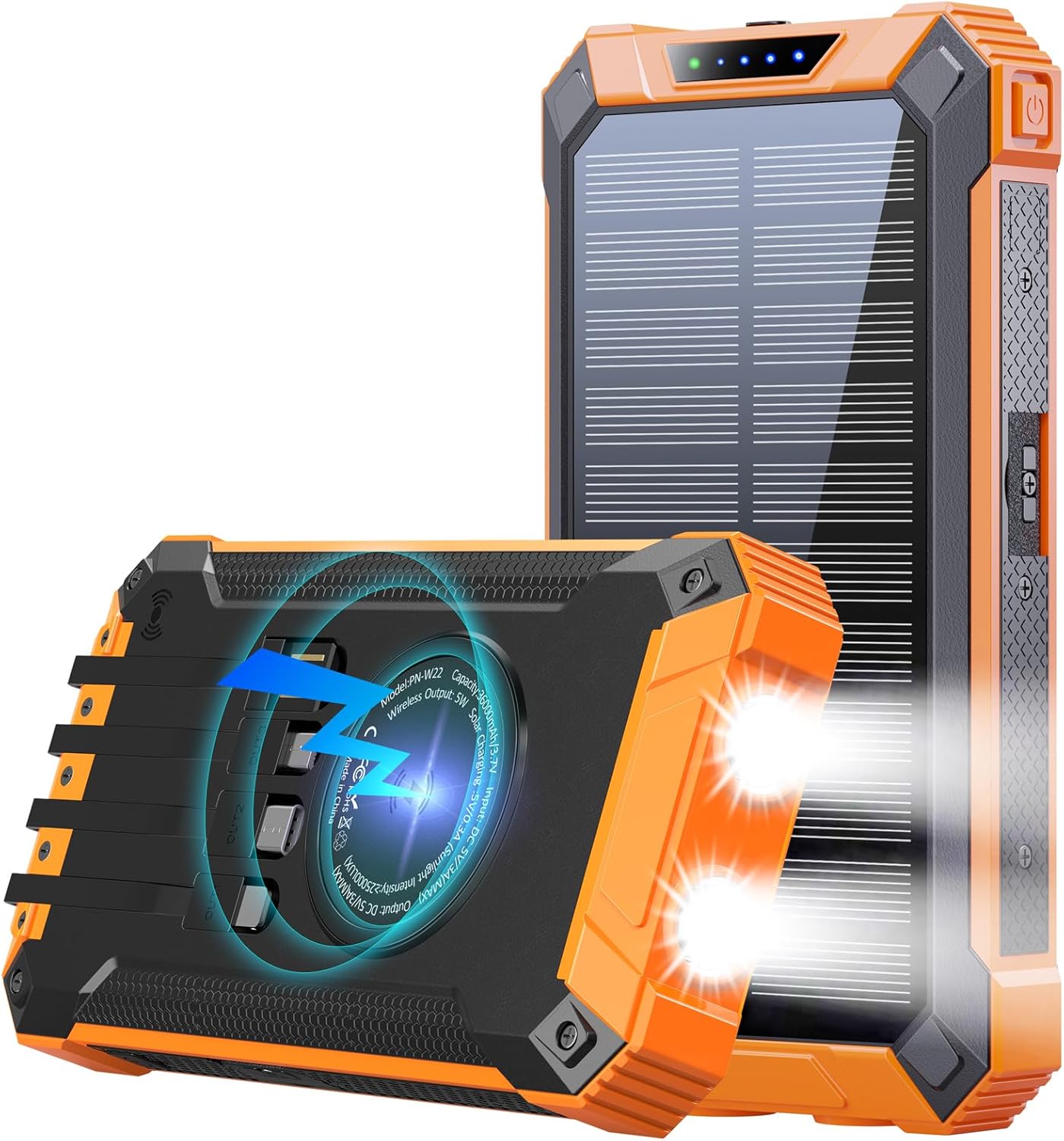 GOODaaa Solar Power Bank 26800mAh 15W Schnellladung, Wireless Powerbank mit 6 Ausgängen und 4 Eingängen, Solarladegerät mit integrierter Taschenlampe und Karabinerhaken für Camping und Outdoor