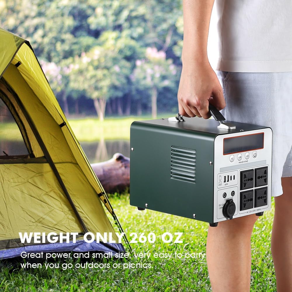 Tragbares Kraftwerk 1000 W/666 Wh, tragbarer wiederaufladbarer Generator-Backup-Akku für Camping, Wohnmobile, Drohnen, Erste Hilfe und Außenbeleuchtung, mit 4 AC-Anschlüssen – Bild 5