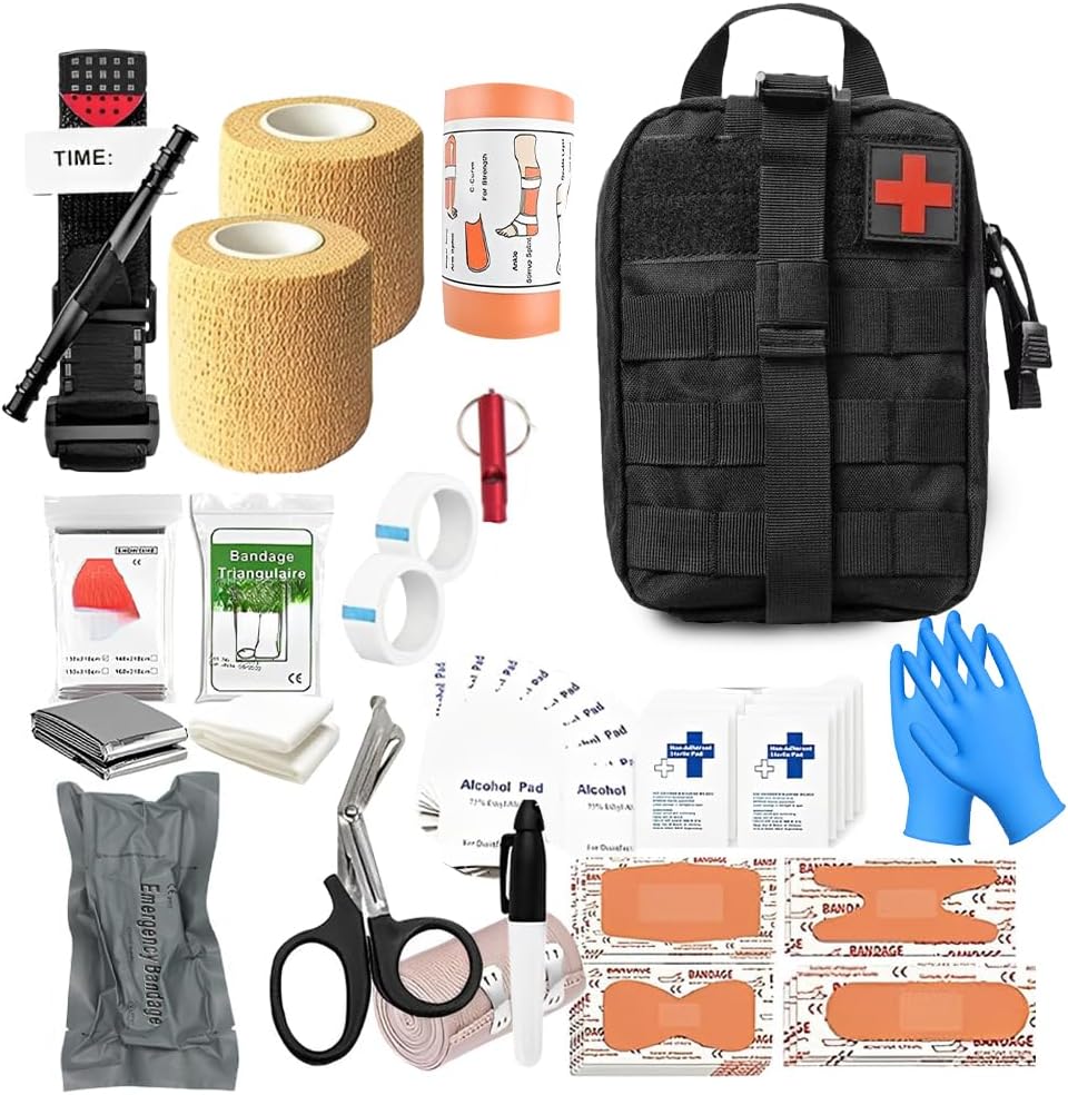 Erste-Hilfe-Set Outdoor Militär, 61 Teile Erste-Hilfe-Set Militär, Ifak gefüllt, Notfallset, Survival-Set für Outdoor-Camping, Jagd, Wandern, Zuhause, Auto, Klettern, Abenteuer (schwarz)