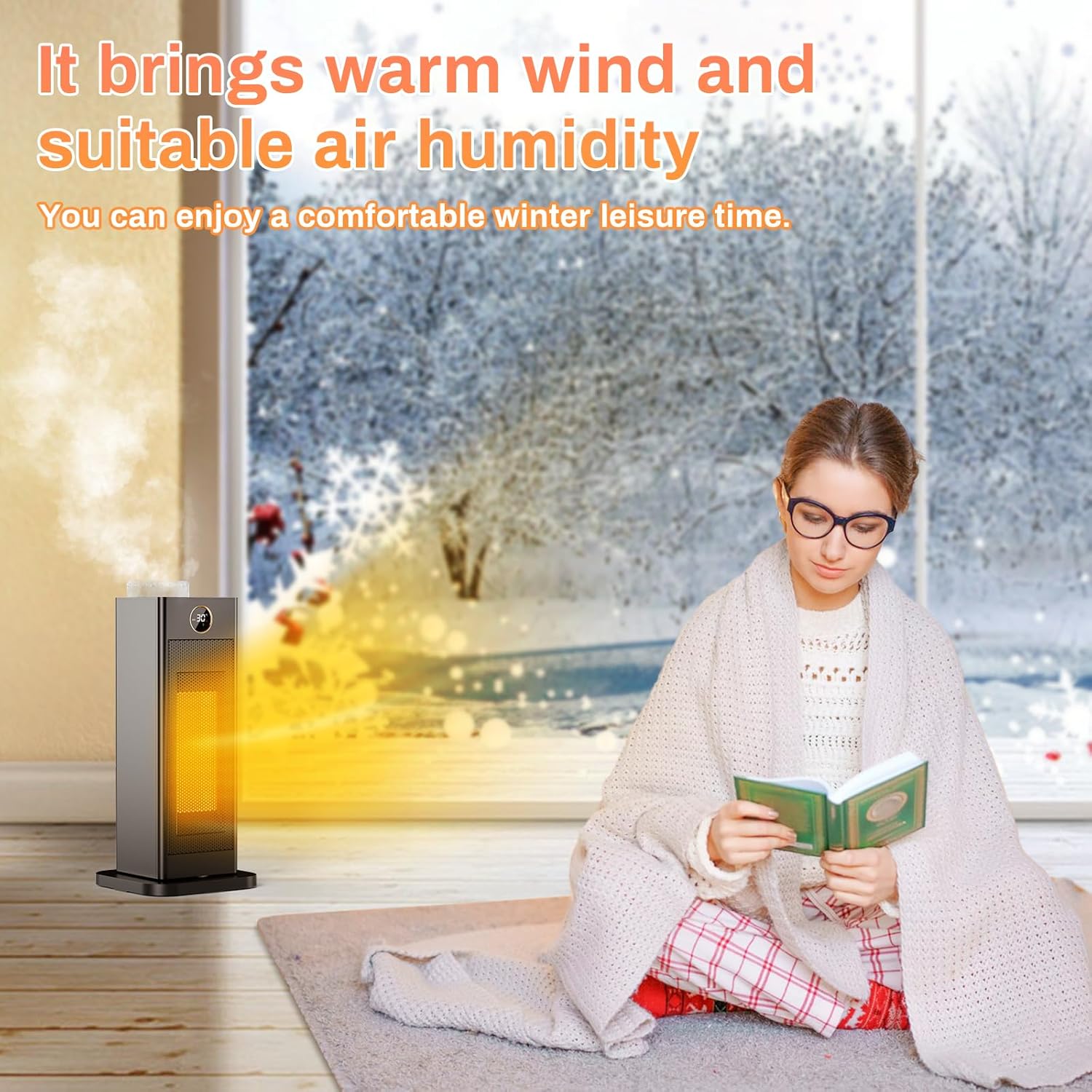 LIFERUN Heizlüfter, energiesparend, klein, elektrische Heizung mit Thermostat und Luftbefeuchter, 90° oszillierende elektrische Heizung, PTC-Keramikheizung, leise, Eco-Modus, für Räume, Schlafzimmer – Bild 7