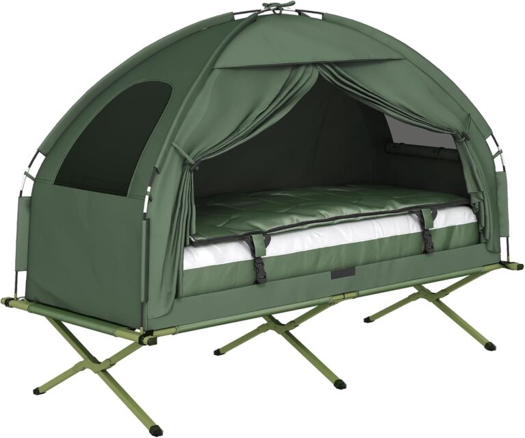 Outsunny 4-in-1 Camping-Set mit Zelt-Schlafsack-Matratze faltbar, Dunkelgrün M