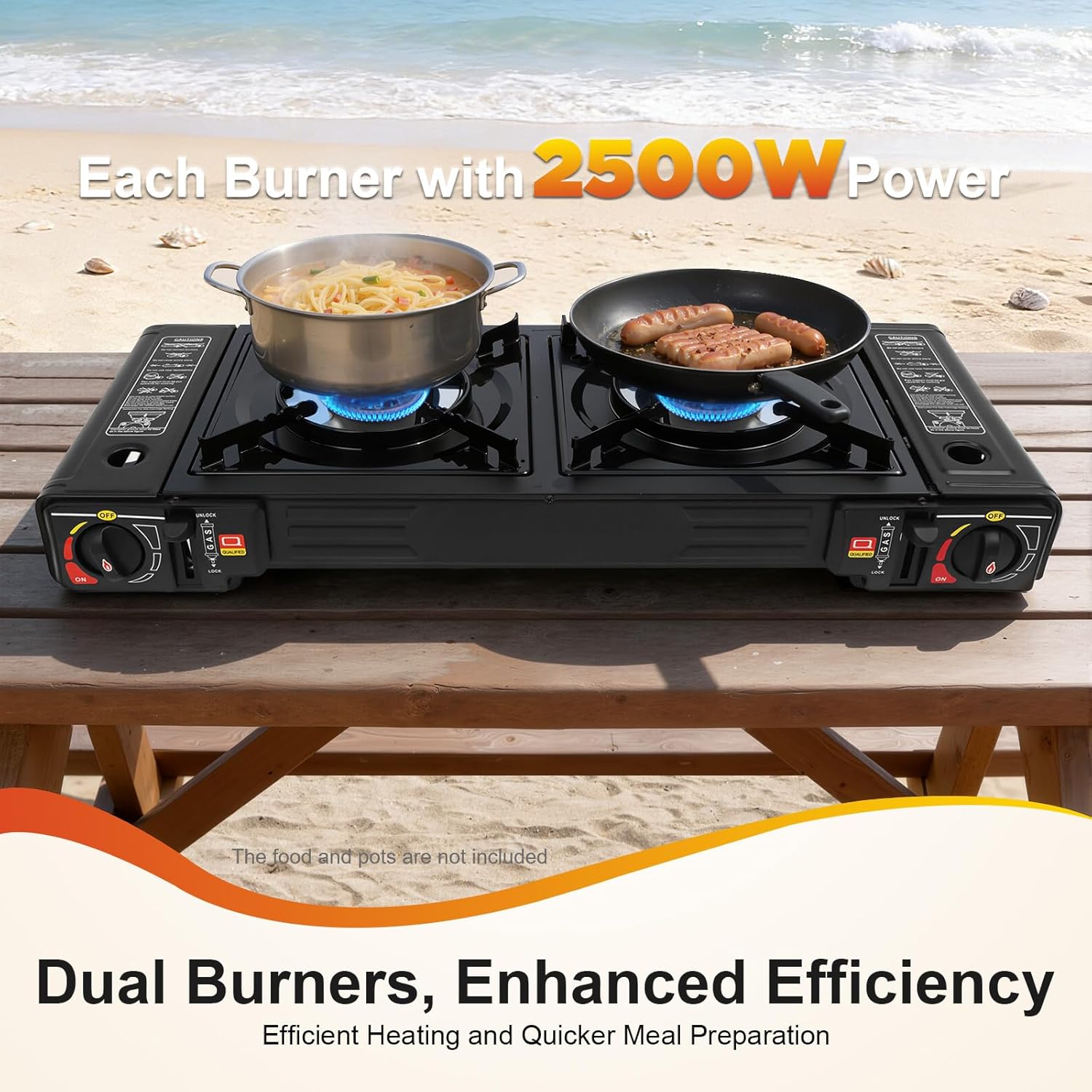 Gaskocher 2 Brenner 2 x 2500 W Gaskocher mit Grillplatte, Campingkocher 2 Brenner, Überdruckschutzventil, Campingkocher für Töpfe bis 34 cm – Bild 2