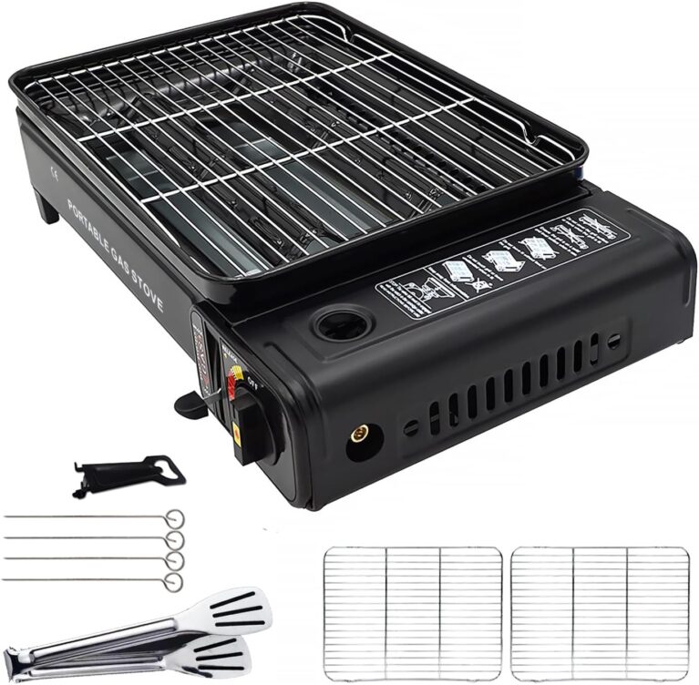 Camping-Grill-Set – tragbarer Grill mit Grill, Grillpfanne, Grillpfannen-Clip – tragbare Camping-Pfanne