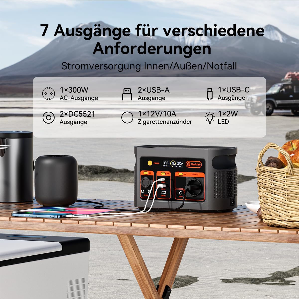 FlashFish 300 W tragbares Kraftwerk mit Solarpanel 100 W, 179,2 Wh LiFePO4-Akku, Schnellladung 0–80 % in 1 Stunde, EPS-Funktion, multifunktionaler Solargenerator für Camping, Outdoor, Reisen, Notfälle – Bild 3