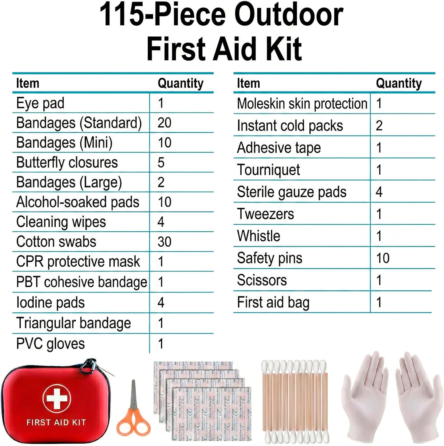 Carehabi Erste-Hilfe-Set Outdoor 2026, 114-teiliges Erste-Hilfe-Set, wasserdicht, Erste-Hilfe-Set, Notfallausrüstung für Wandern, Camping, Fahrrad, Reisen, Mini-Erste-Hilfe-Tasche – Bild 7