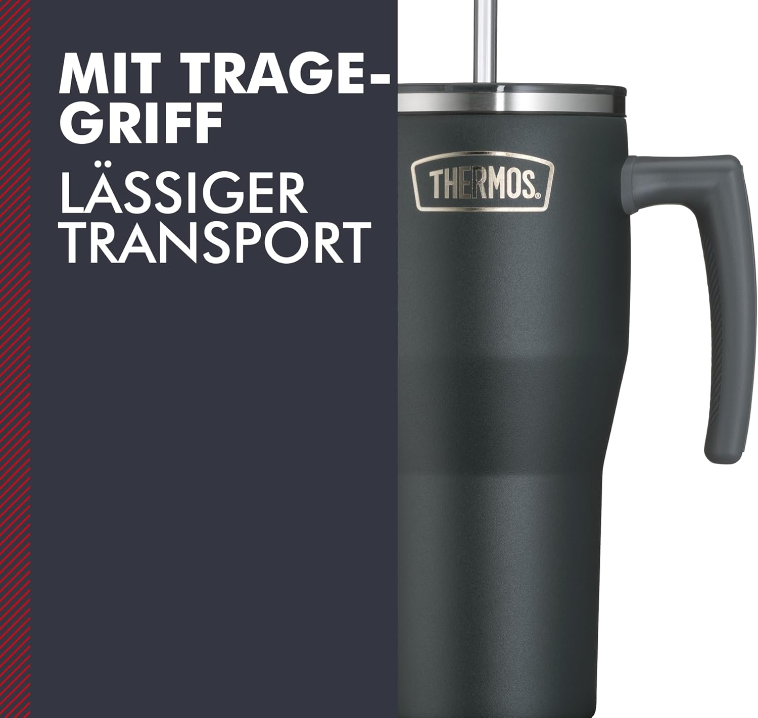 Thermos REFRESHING SERIES Isolierter Trinkbecher 0,85 l mattschwarzer Becher mit Strohhalm und Griff für Reisen, Arbeit oder Zuhause, geschmacksneutraler doppelwandiger Edelstahl – Bild 3