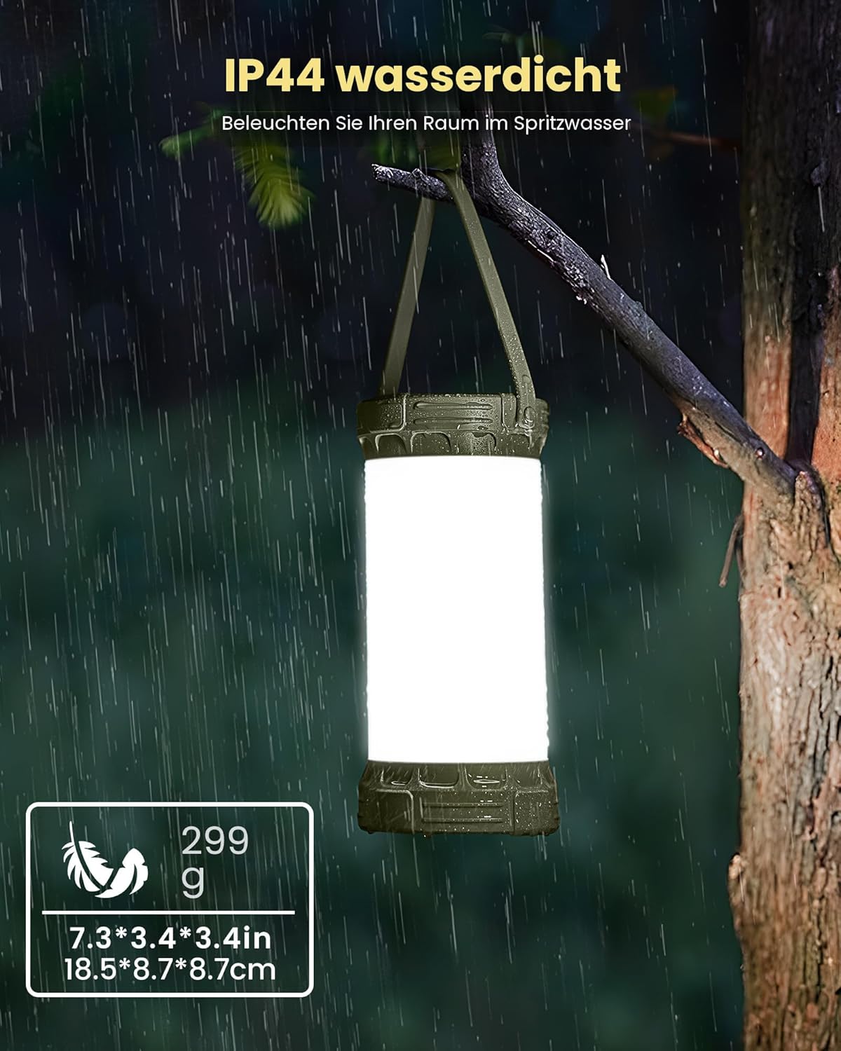 Glocusent Campinglampe & Zeltlampe: 1500 lm Campingleuchte 135 LED, 200 Stunden, 5000 mAh mit 3 Farben und 5 Helligkeitsstufen, SOS, wiederaufladbare Laterne für Stromausfälle, Camping, Wandern, Notfälle – Bild 6