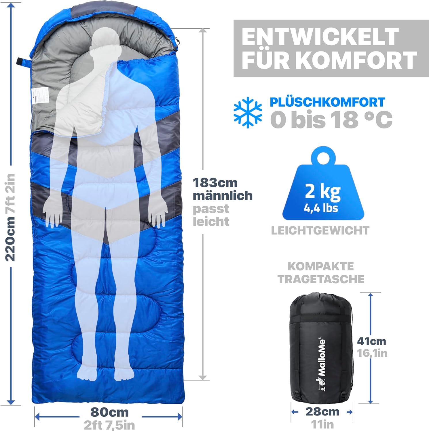 MalloMe Outdoor-Schlafsack für Erwachsene und Kinder, Schlafsack, Winter, Schlafsäcke, Campingschlafsack, Deckenschlafsack, Winterschlafsack, leicht, tragbar, warm, Deckenschlafsäcke – Bild 2