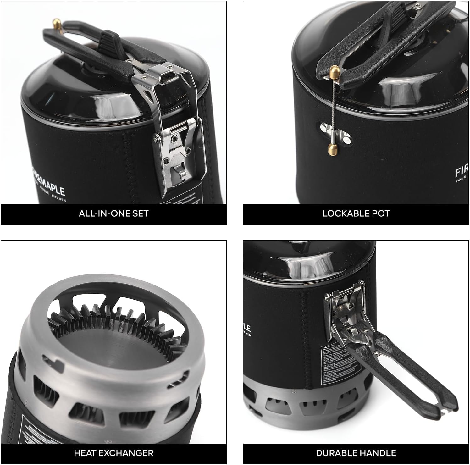 Fire-Maple FMS-X3 0,8 L Campingkocher mit Piezo-Zündung & Topfhalter, tragbarer Gaskocher mit Gasflaschenstabilisator für Outdoor, Trekking, Wandern (schwarz) – Bild 4