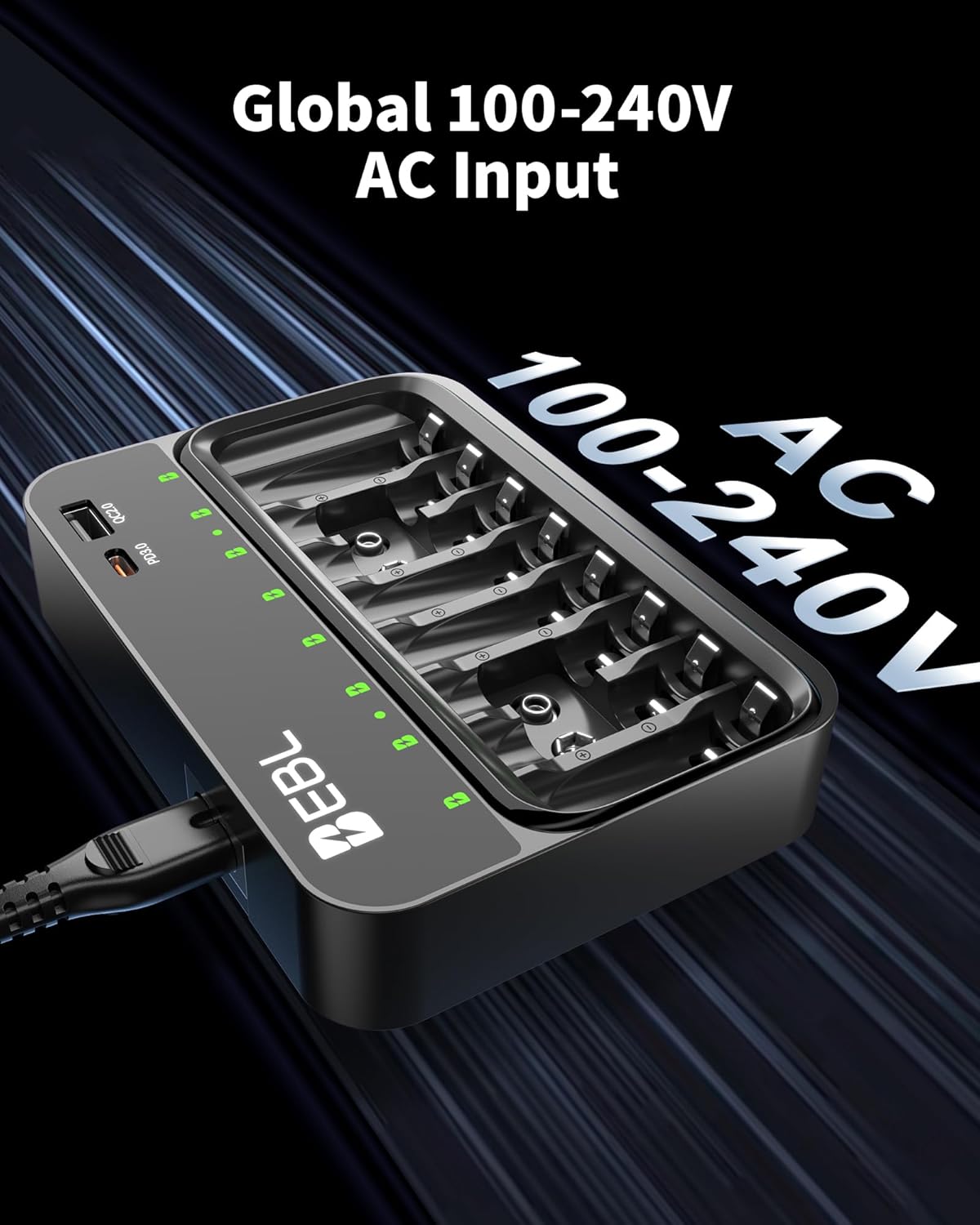 EBL Batterieladegerät für AA AAA 9V-Batterien, kompatibel mit NI-MH-Batterien, USB-C PD3.0 & Micro-USB-Eingang, Schnellladegerät – Bild 6