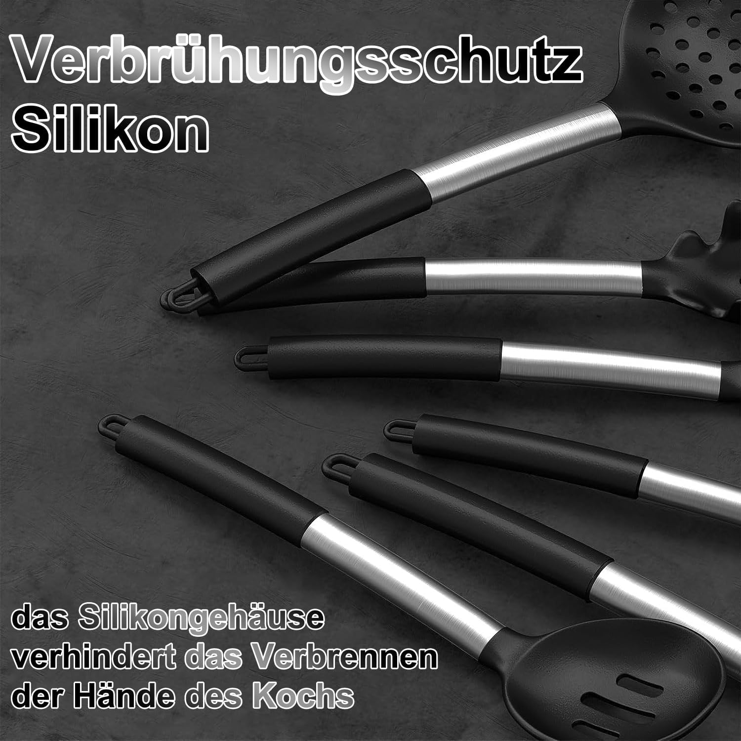 Küchenutensilien-Set, 26-teilig, Silikon-Kochutensilien, Kochbesteck-Set, hitzebeständiges Kochgeschirr mit Utensilienhalter, Antihaft-Kochset, Küchenutensilien mit Edelstahlgriff, spülmaschinenfest – Bild 3