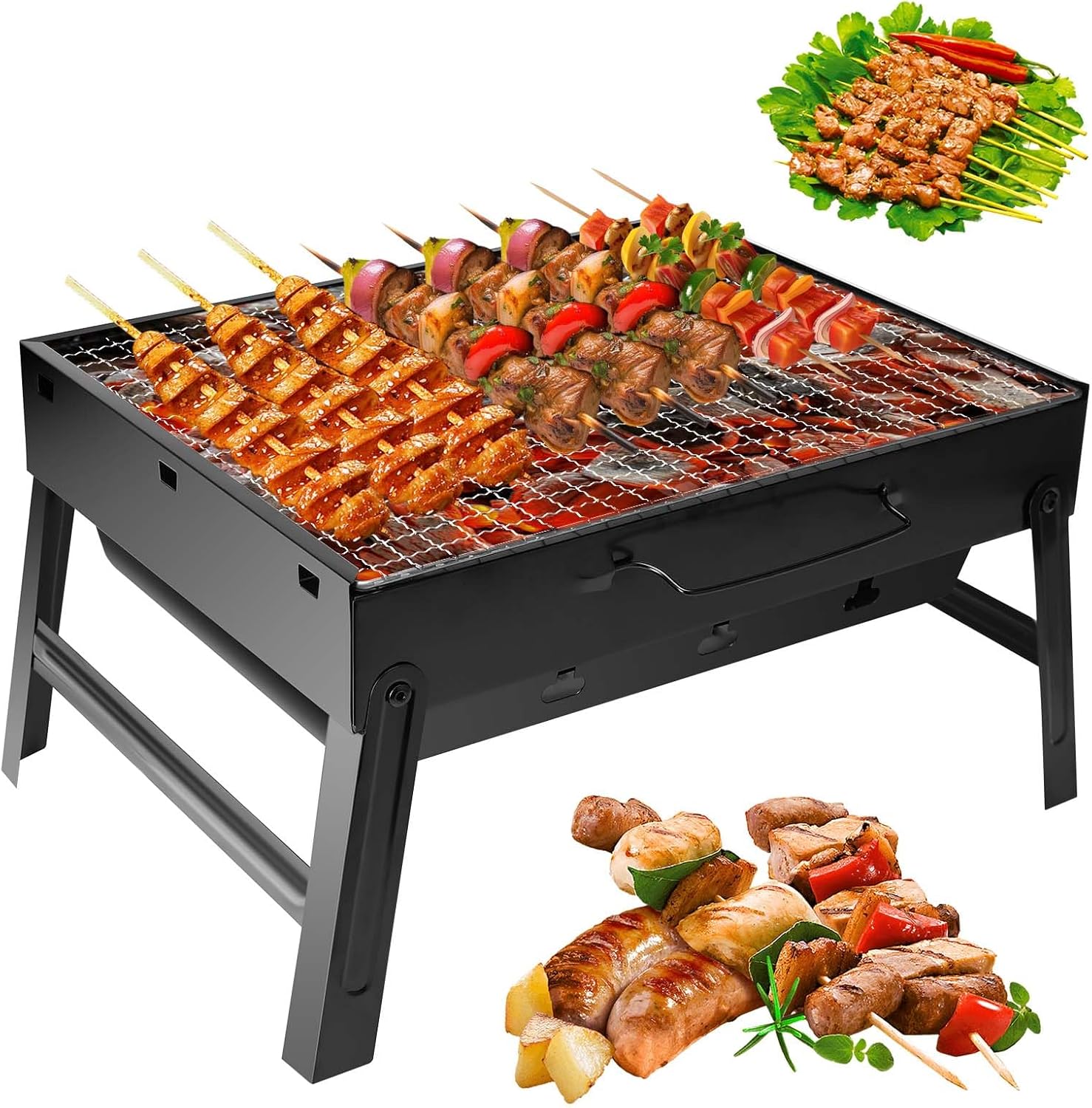 Auauraintt Kompakter Mini-BBQ-Grill – Holzkohle, tragbar und faltbar, Tischgrill, Campinggrill, Picknick-Grill, für Picknick, Garten, Terrasse, Camping, Reisen