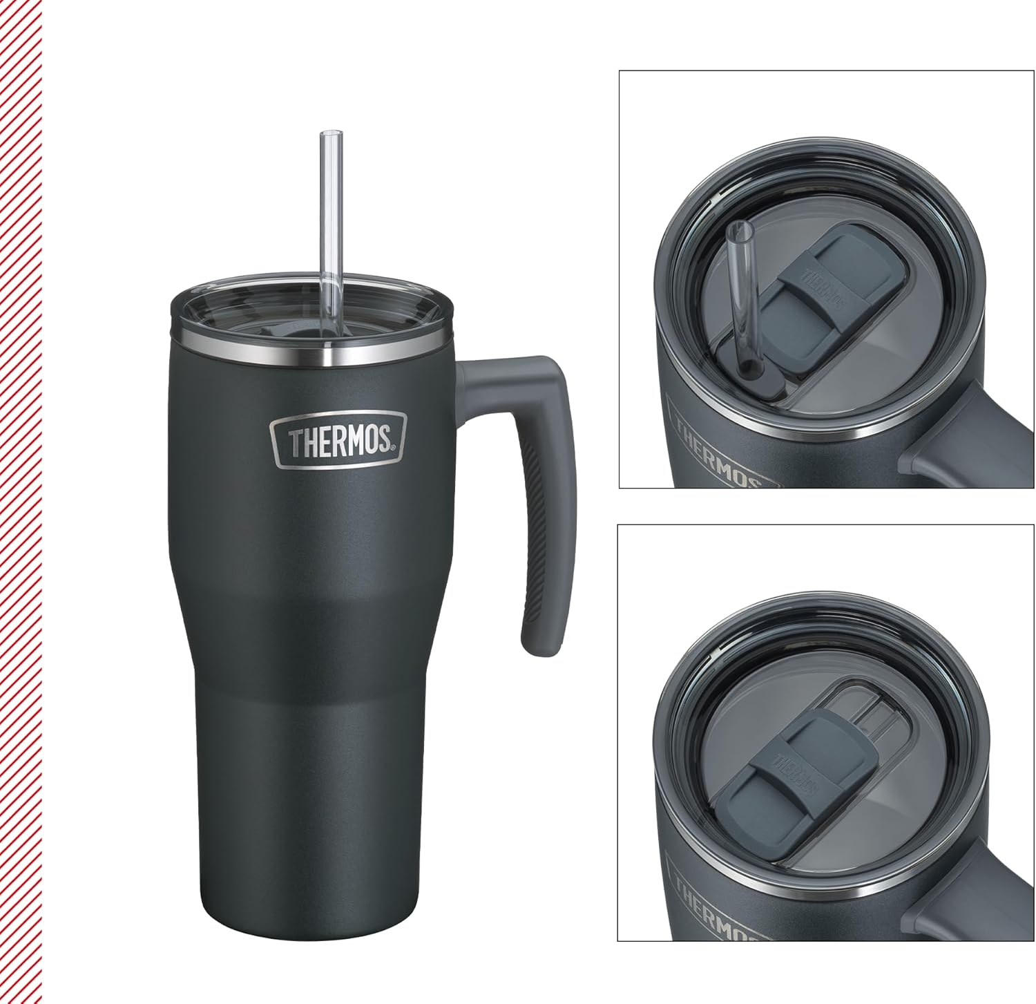 Thermos REFRESHING SERIES Isolierter Trinkbecher 0,85 l mattschwarzer Becher mit Strohhalm und Griff für Reisen, Arbeit oder Zuhause, geschmacksneutraler doppelwandiger Edelstahl – Bild 2