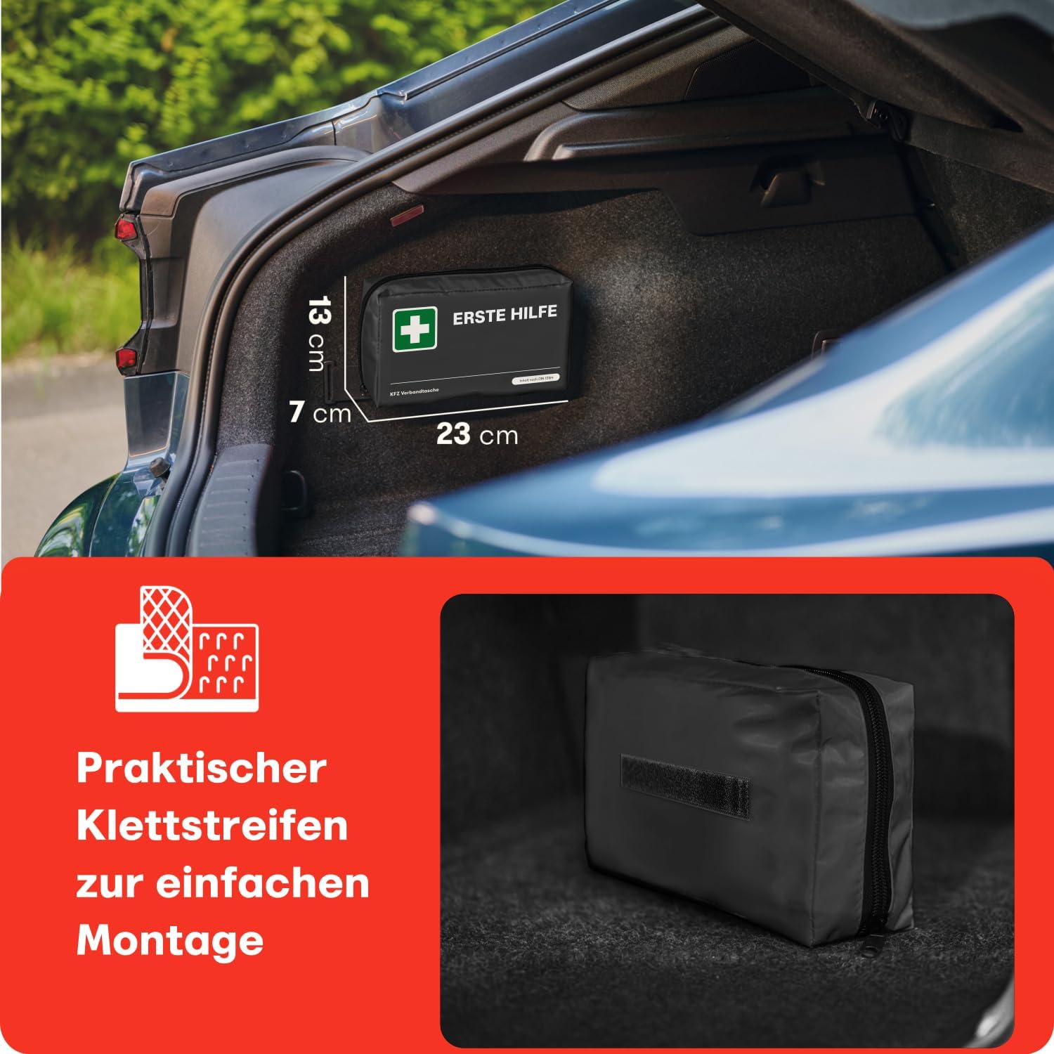 PURAHELP® Erste-Hilfe-Set Auto Schwarz (DIN 13164) – Auto-Verbandtasche StVO konform für 2025 – Auto-Verbandkasten & Sanitärset – Kompaktes Notfallset für unterwegs – Erste-Hilfe-Set nach aktuellem Stand – Bild 5