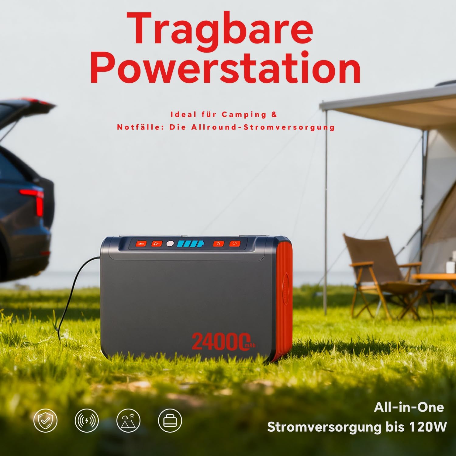 88 Wh tragbares Kraftwerk, 80 W Powerbank-Akku mit 230 V AC-Steckdose und LED-Taschenlampe, kleiner Generator für Stromausfälle, Camping, Notfälle, Wandern, Reisen – Bild 4