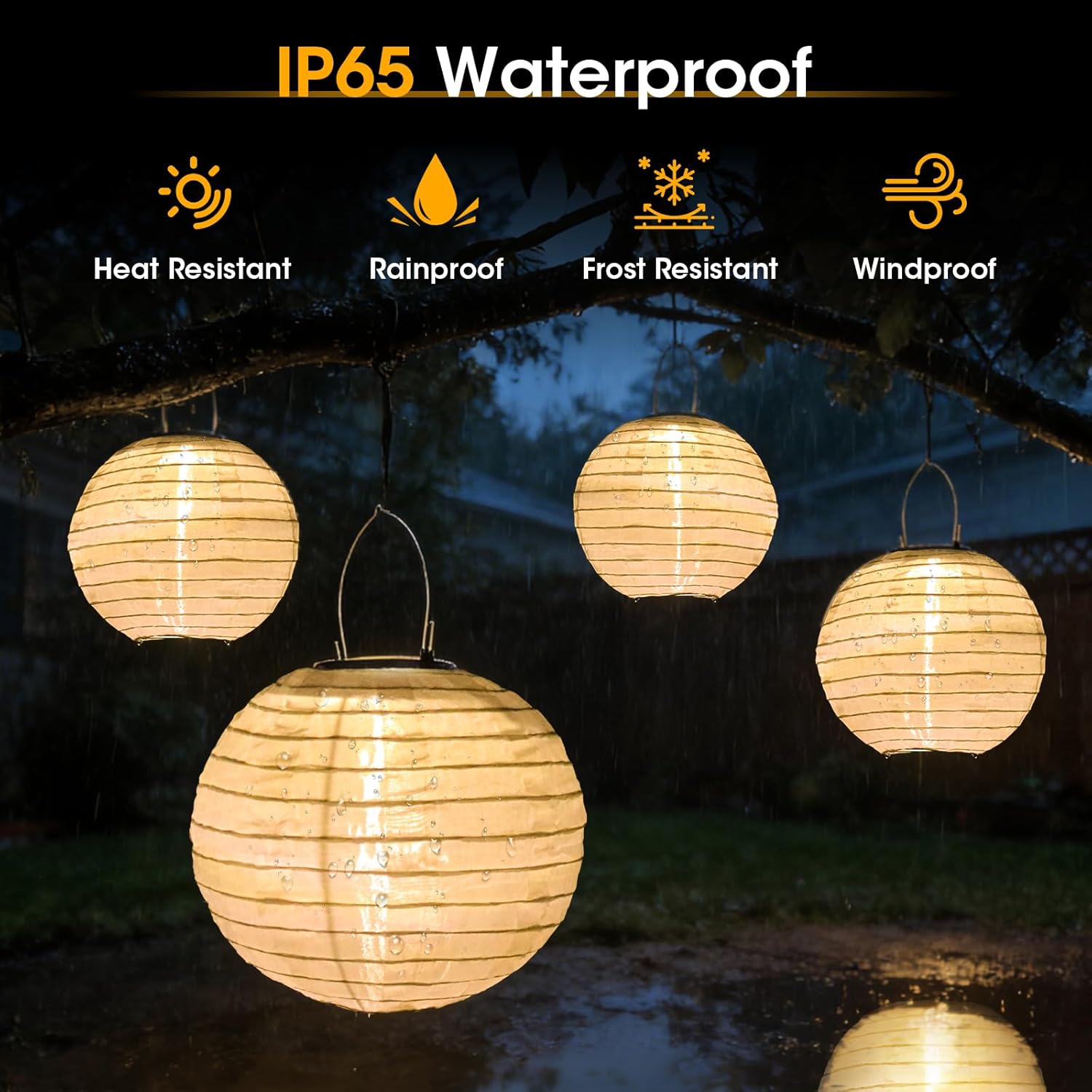 Solarlaternen für den Außenbereich, wetterfest – 4 Stück, 20 cm, Solar-LED-Laterne, Nylon, hängend, solarbetrieben, Gartenlaterne, Beleuchtung für Garten, Hof, Terrasse, Hochzeit, Party-Dekoration (warmweiß) – Bild 3