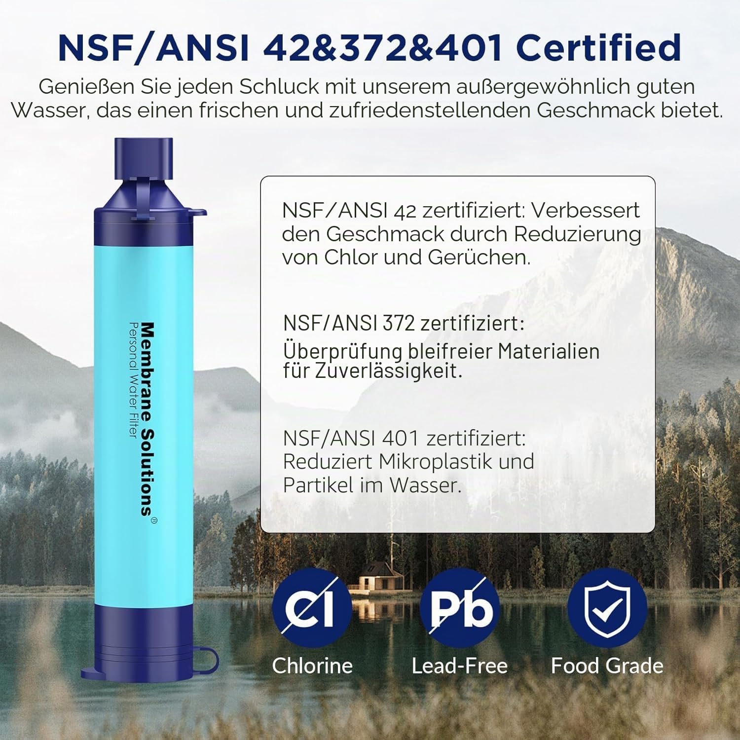 Membrane Solutions Tragbarer Stroh-Wasserfilter und Überlebensausrüstung für Wandern, Camping, Reisen und Notfall, blau, 4er-Pack – Bild 3