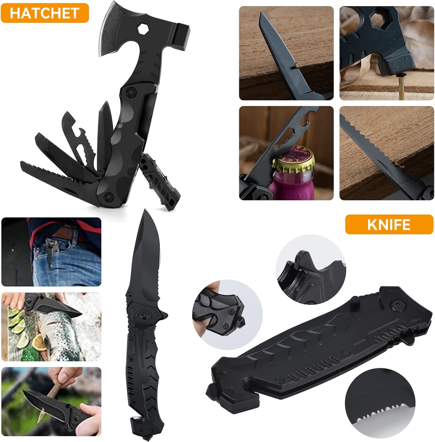 Survival Kit 18 in 1, Professionelles Notfallset Outdoor Home, Premium Set Messer Outdoor-Ausrüstung, Survival-Ausrüstung für Camping, Bushcraft, Wandern, Jagd, Abenteuer, Männer, Väter – Bild 3