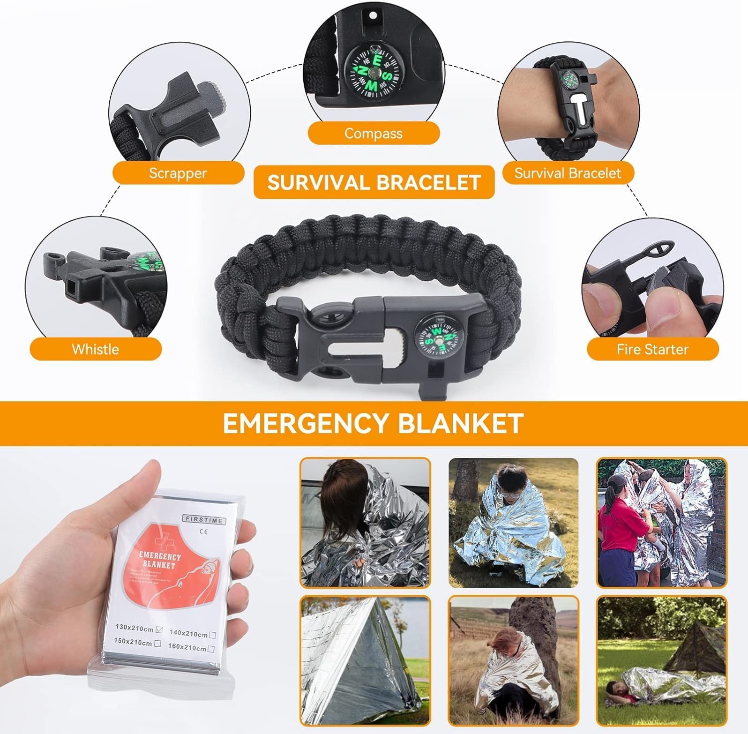 Survival Kit 18 in 1, Professionelles Notfallset Outdoor Home, Premium Set Messer Outdoor-Ausrüstung, Survival-Ausrüstung für Camping, Bushcraft, Wandern, Jagd, Abenteuer, Männer, Väter – Bild 4