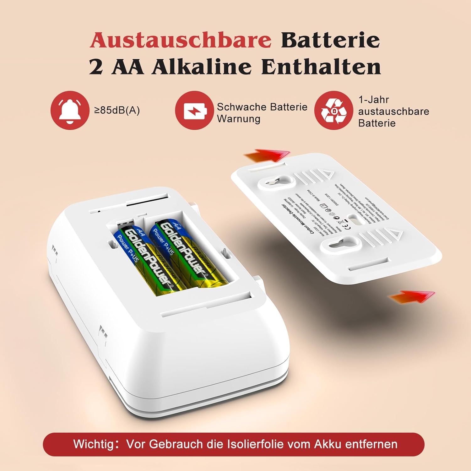 Safeliveo CO-Melder mit austauschbarer Batterie, Kohlenmonoxidmelder mit Peak-Speicher und LCD-Display, 10-Jahres-Sensor, mit Testtaste, für Zuhause und Wohnwagen, EN 50291, Standalone (1 Stück) – Bild 7