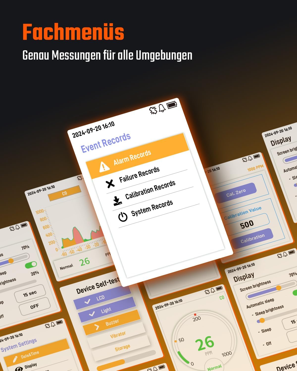 TOPTES CT-580 Kohlenmonoxidmelder, wiederaufladbarer CO-Melder mit Vibration, visuellen und akustischen Alarmen, tragbarer CO-Alarm, 0–1000 ppm, TFT-Farbdisplay für Zuhause, Auto, Camping und Reisen – Bild 7