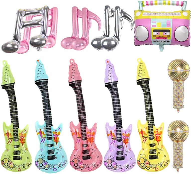 14-teiliges aufblasbares Musikballon-Set inklusive aufblasbarer Gitarre, Mikrofon, Lautsprecher und Noten, aufblasbaren Party-Requisiten, Folienballons