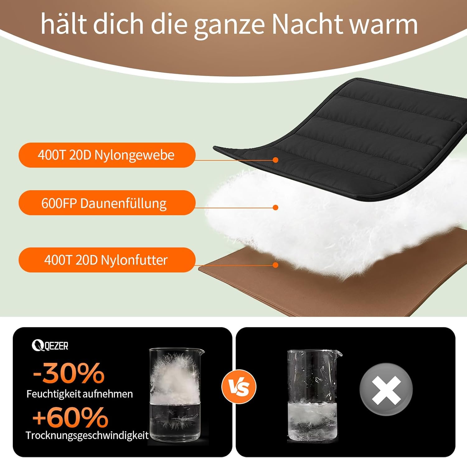 XXL-Daunenschlafsack 3–4 Jahreszeiten, extra großer Schlafsack 230 cm x 100 cm, leichter und warmer Daunenschlafsack, geeignet für Erwachsene, Outdoor-Camping, Wandern und Rucksackreisen – Bild 3