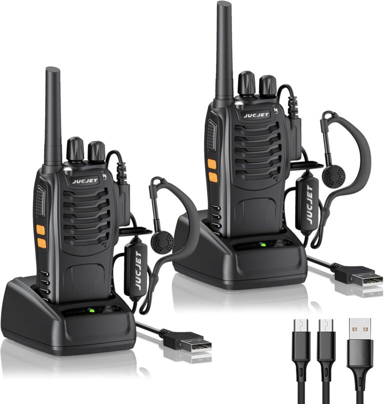 88E Walkie Talkie, lizenzfreie PMR446 16-Kanal-Funkgeräte, Handfunkgerät, integrierte LED-Taschenlampe. 2-in-1-Typ-C-Ladekabel mit USB-Ladestation und Headset (schwarz, 2er-Pack)