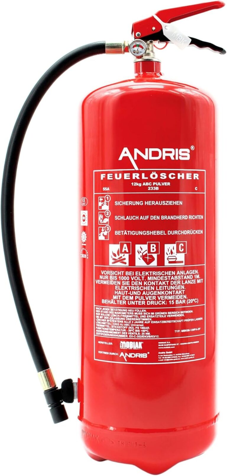 En 3 mit Andris ISO und Prüfzertifikat mit Jahrespiktogrammmarkierung 12 kg ABC-Pulverfeuerlöscher