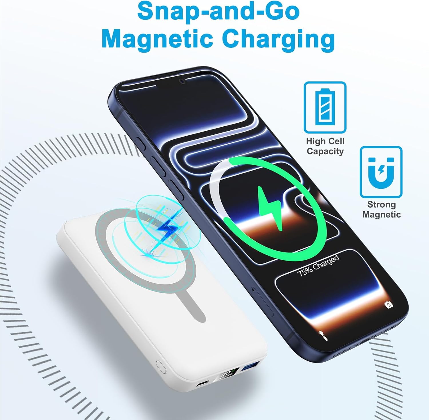 AOGUERBE für MagSafe Wireless Power Bank, Magnetische Power Bank 10000 mAh mit USB C In & Out, 22,5 W Schnelllade-Akkupack Induktives Laden für iPhone 17/16/15/14/13/12/11/Pro/Plus/Pro Max-Serie (Weiß) – Bild 5