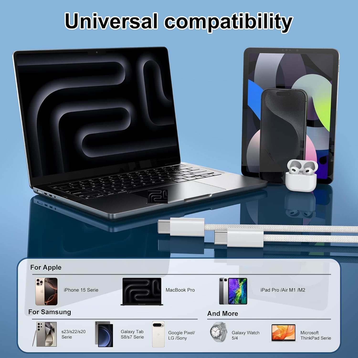 NIBIKIA USB C Kabel 100W 1m (2 Stück) Schnellladekabel USB C auf USB C, Ladekabel USB-C Ladegerät für iPhone 17/Air/Pro/Pro Max, iPhone 16/15/Plus/Pro/Pro Max, MacBook, Galaxy S26/S25/S24/S23 – Bild 7