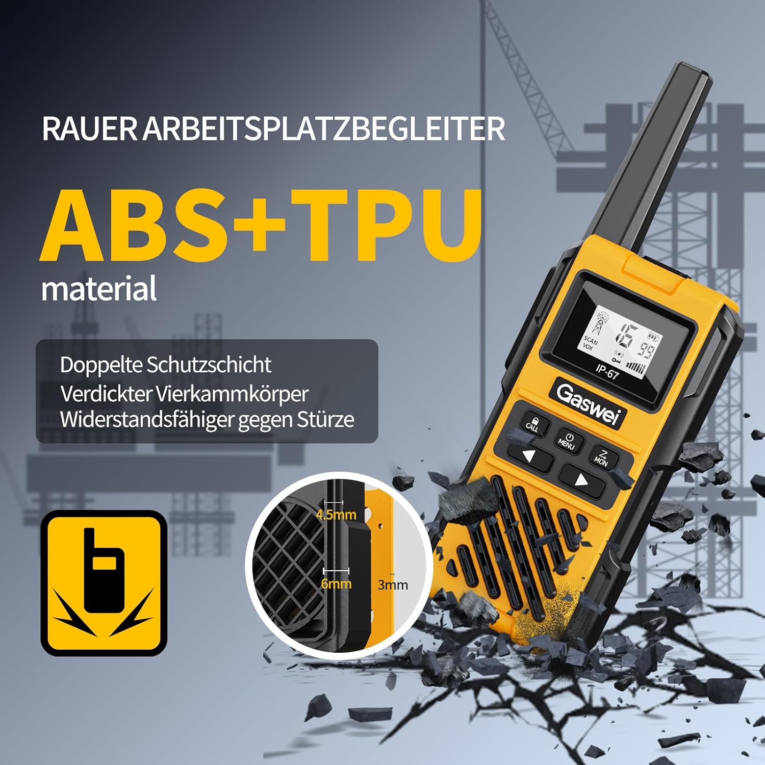 Gaswei G1pro Hochleistungs-Langstrecken-Walkie-Talkies für Erwachsene, wiederaufladbare Notfallfunkgeräte, 16-Kanal-Walkie-Talkie mit Lithium-Ionen-Akku, IP67 wasserdicht (4 Stück) – Bild 4