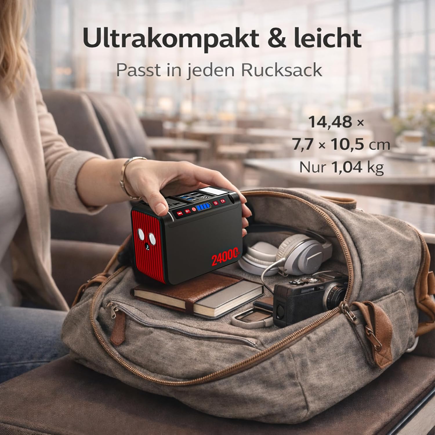 88 Wh tragbares Kraftwerk, 80 W Powerbank-Akku mit 230 V AC-Steckdose und LED-Taschenlampe, kleiner Generator für Stromausfälle, Camping, Notfälle, Wandern, Reisen – Bild 5