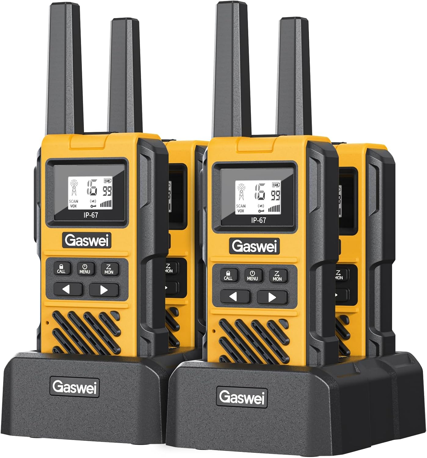 Gaswei G1pro Hochleistungs-Langstrecken-Walkie-Talkies für Erwachsene, wiederaufladbare Notfallfunkgeräte, 16-Kanal-Walkie-Talkie mit Lithium-Ionen-Akku, IP67 wasserdicht (4 Stück)