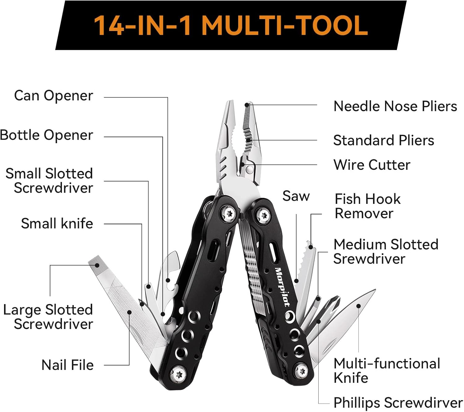 Morpilot Multitool mit Gürtelclip-Tasche, Multitool-Mehrzweckzange – Bild 2