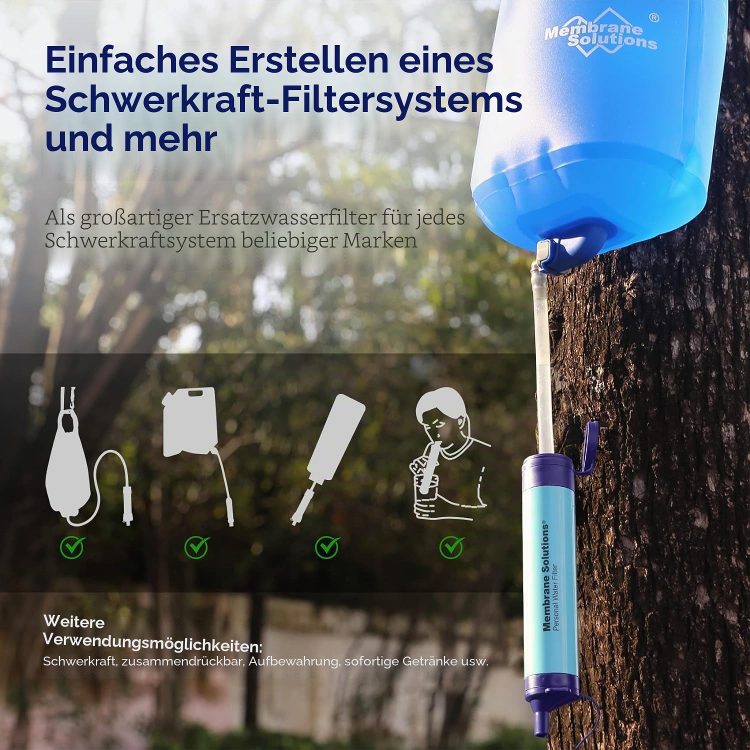 Membrane Solutions Tragbarer Stroh-Wasserfilter und Überlebensausrüstung für Wandern, Camping, Reisen und Notfall, blau, 4er-Pack – Bild 5