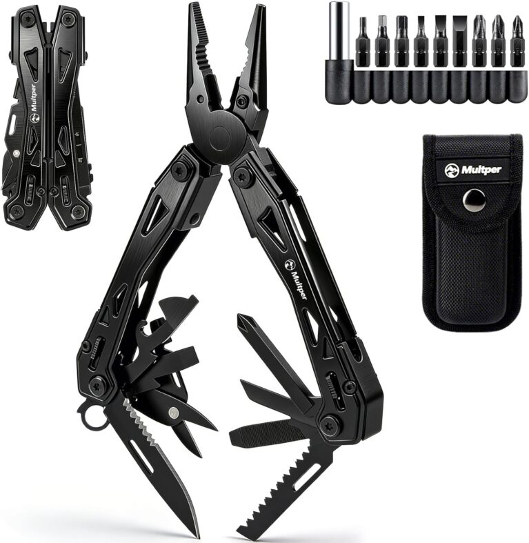 Multper Multitool Edelstahl Multifunktionswerkzeug mit EDC Taschenmesser Spitzzange Schraubendreher, DIY Outdoor Camping Wandern Survival Tool mit Tragetasche, Geschenk für Männer