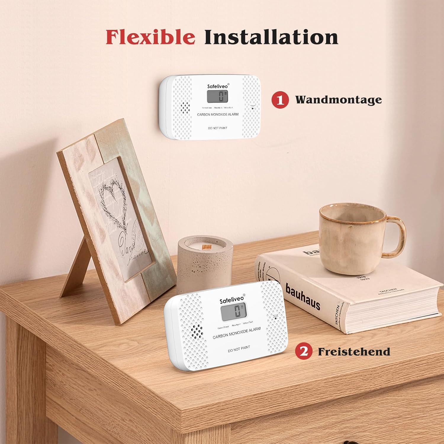 Safeliveo CO-Melder mit austauschbarer Batterie, Kohlenmonoxidmelder mit Peak-Speicher und LCD-Display, 10-Jahres-Sensor, mit Testtaste, für Zuhause und Wohnwagen, EN 50291, Standalone (1 Stück) – Bild 3