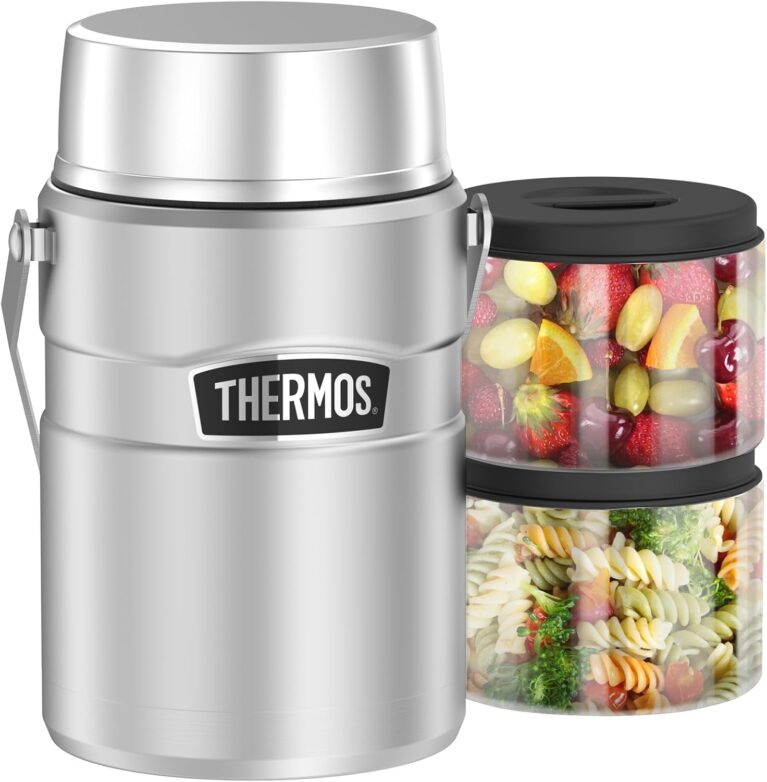Thermos STAINLESS KING Thermo-Speisebehälter, Silber, 1,20 L, Edelstahl, absolut auslaufsicher, hält Speisen 12 Stunden heiß & 24 Stunden kalt, mit 2 Allrounder-Einsätzen, BPA-frei