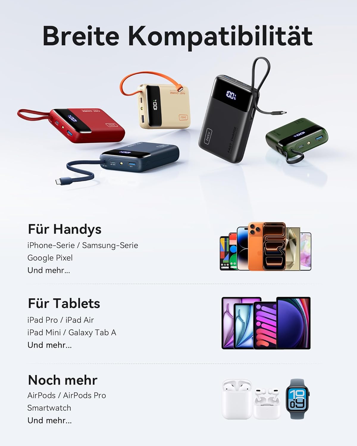 INIU 45W Powerbank, ultrakleine 20000mAh Powerbank mit integriertem USB-C-Kabel, Schnellladung externer Handy-Akkus für Camping, Wandern, Outdoor-Aktivitäten, Festival-Nutzung, Grün – Bild 7