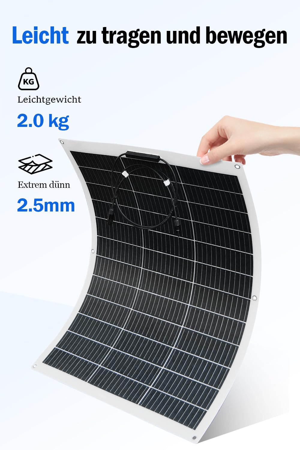 ECO-WORTHY Flexibles monokristallines Solarpanel, 130 W, 12 V, mit Ladekabel für Wohnmobile, Autos, Boote, 12-V-Batterien – Bild 4
