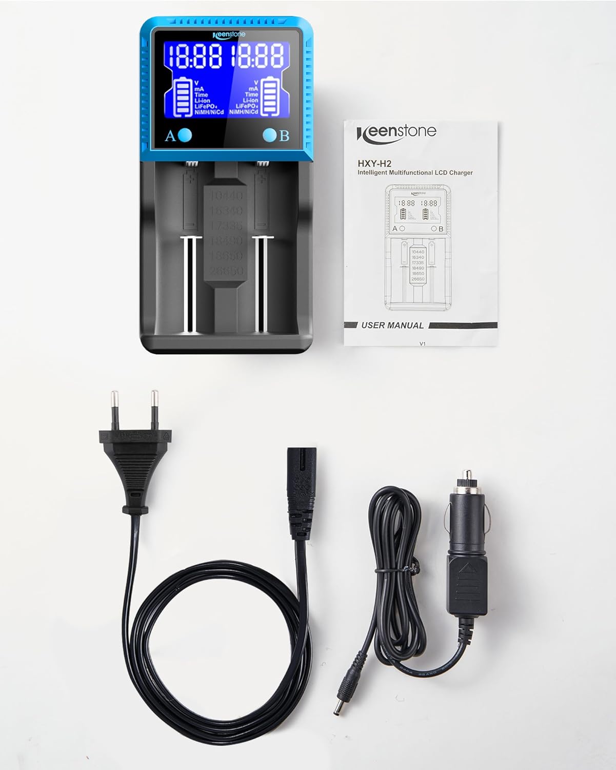 Keenstone Universal Akku Ladegerät, 18650 Akku Ladegerät mit 2 Schacht, LCD Smart Schnell Aufladen Batterieladegerät für NI-MH NI-CD AA AAA Li-Ion LiFePO4 IMR 10440 14500 16340 18650 RCR123 26650 – Bild 7