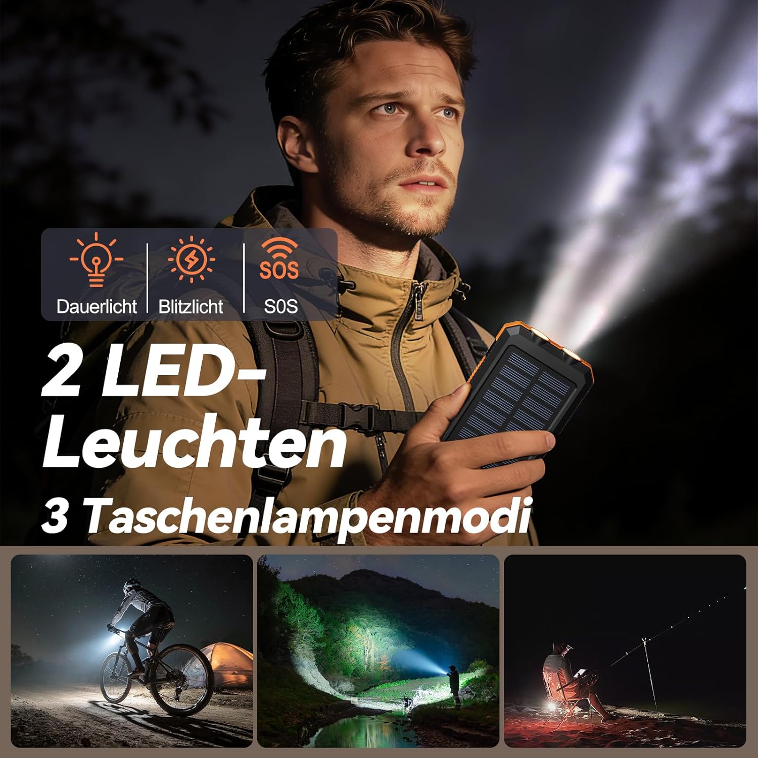 Vikeri Solar Power Bank 26800 mAh, Powerbank Solar Wasserdicht USB C Externer Akku mit 4 Ausgängen, Powerbank für Smartphones, Tablets und mehr (Dunkelorange) – Bild 5