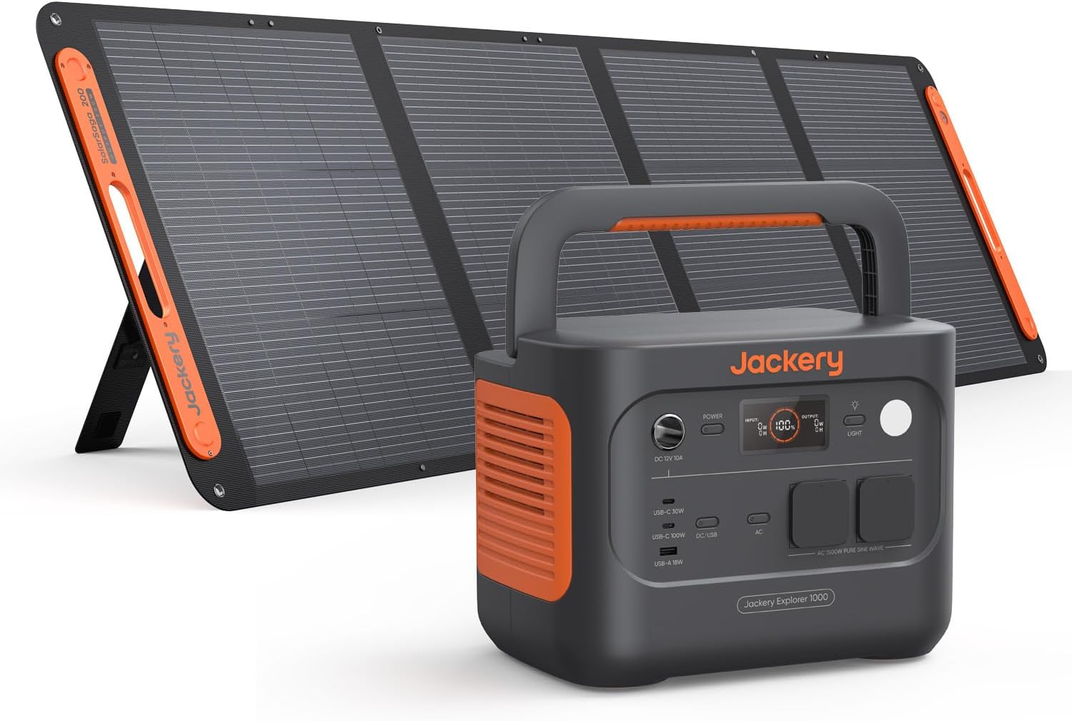 Jackery Powerstation 1000 v2 mit 200 W Solarpanel, 1070 Wh LiFePO4 Solargenerator, 1500 W AC/100 W USB-C Ausgang, 1 Stunde Schnellladung für Camping, Wohnmobil, Notfall