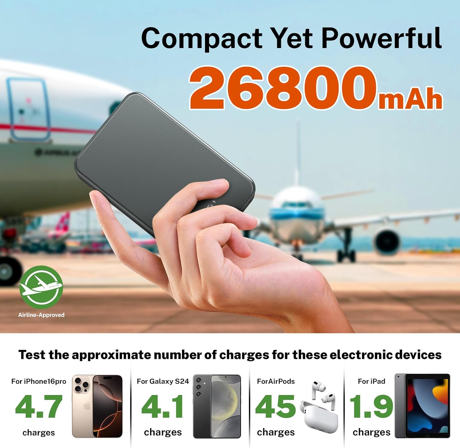 Magnetische kabellose Powerbank, tragbares Ladegerät mit 26800 mAh, USB-C-Eingang und -Ausgang, Telefon-Akku für iPhone 17/16/15/4/13/12-Serie und andere Android-Telefone (grau) – Bild 3