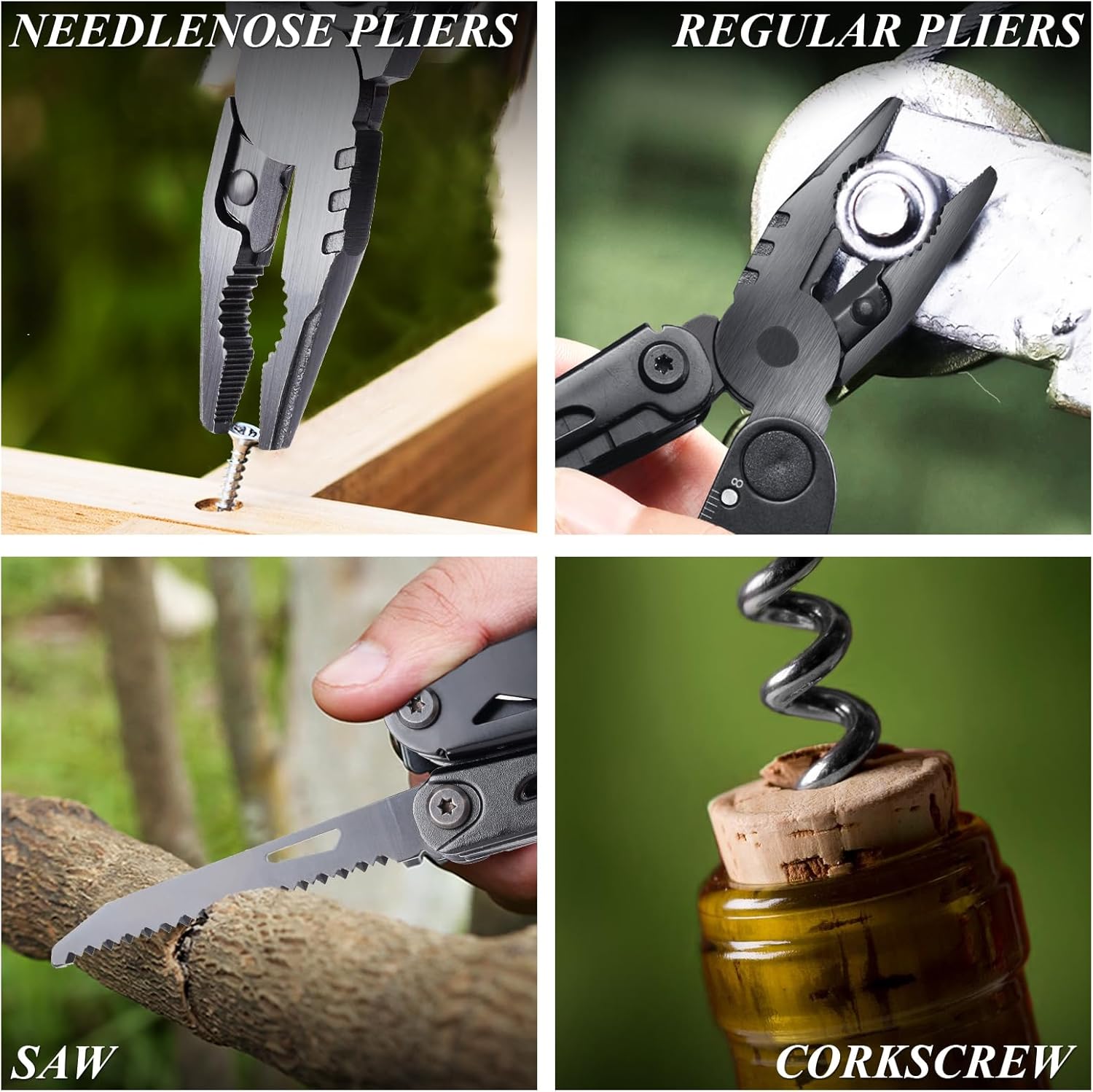 RoverTac Multitool-Taschenmesser, Werkzeuggeschenke: Multifunktionswerkzeug, Campingzubehör, 18-in-1-Multitools, Klappmesser, Zange, Schere, Säge, Korkenzieher, Flaschenöffner, 9er-Pack mit Nylonscheide – Bild 6