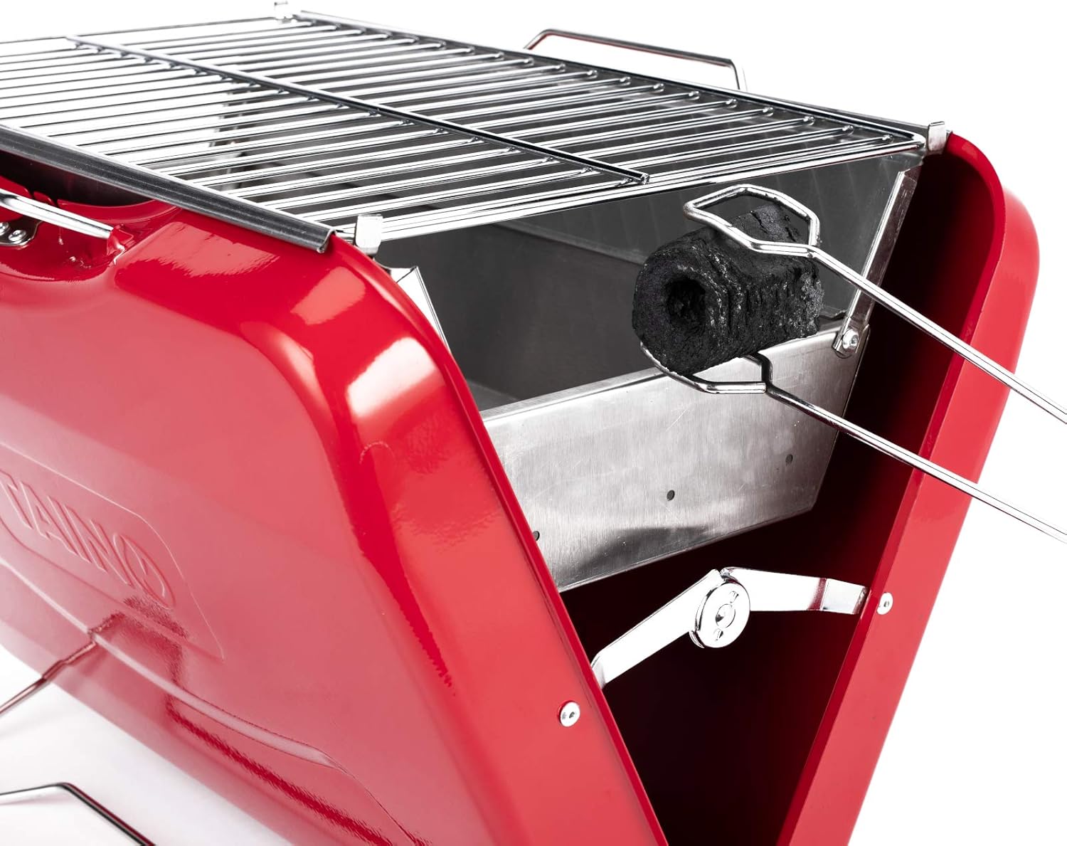 TAINO MOX Holzkohlegrill, Koffergrill, Campinggrill, Holzkohlegrill, Retro-Stil, faltbarer Grill, tragbar, mobil, Rot – Bild 5